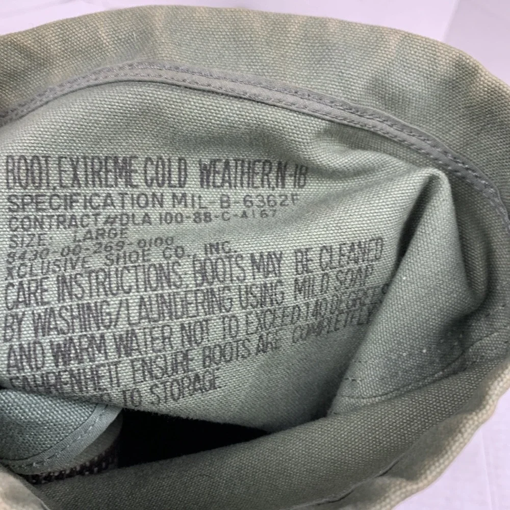 Extreme Cold Weather USA Military Boots N-1B wool liner green canvas mukluk LG